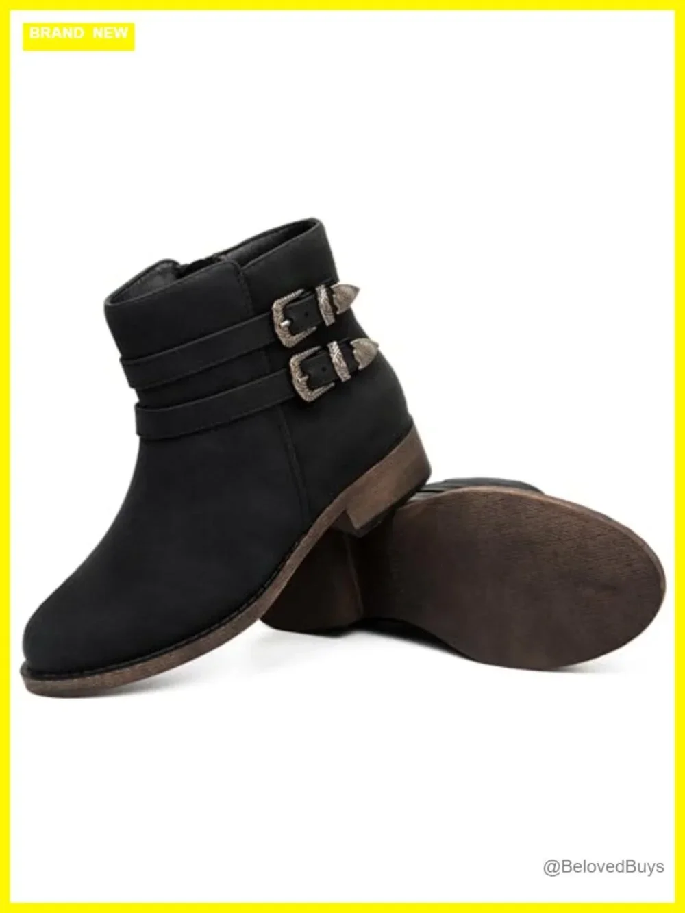 Women's Low Heel Ankle Boots Side Zipper Casual Booties Faux Leather Western